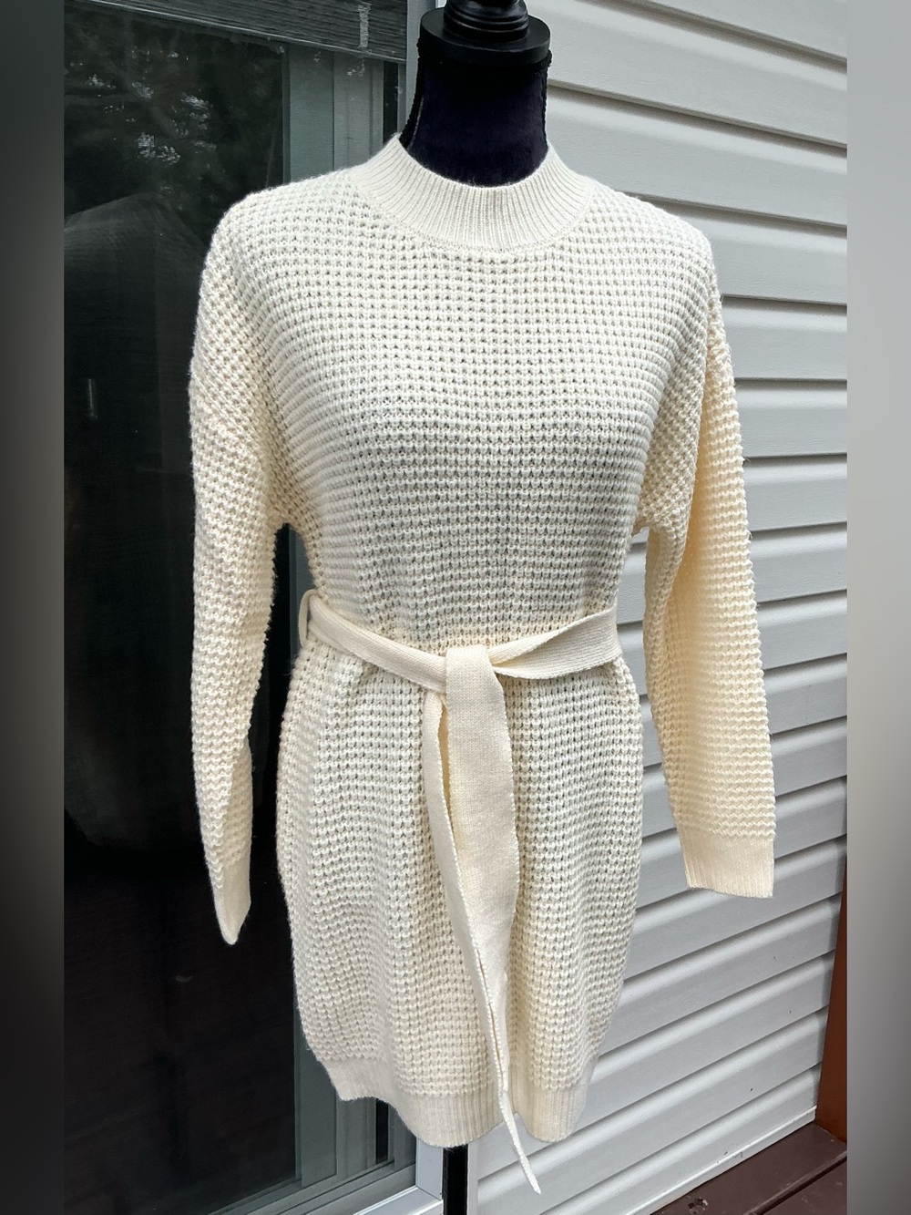 Cream Knit Belted Sweater Dress / tunic 🌸